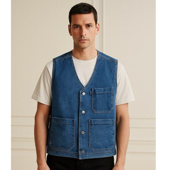 DL1961 Denim Vest Size L Blue Jeans Button V Neck Top Casual Utility Weekend - Picture 1 of 9